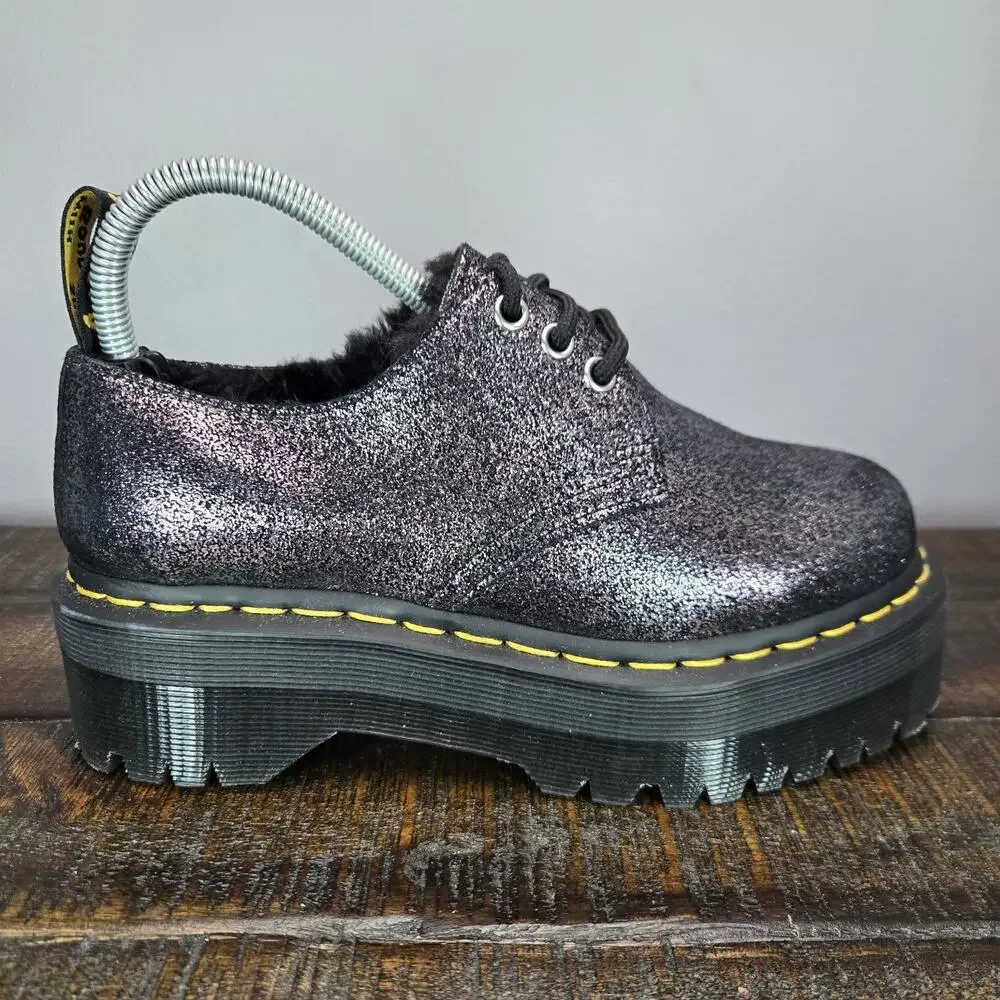 NEW Dr Martens 1461 Quad FL Womens Size 6 Oxford Shoes Glitter Fur Metallic